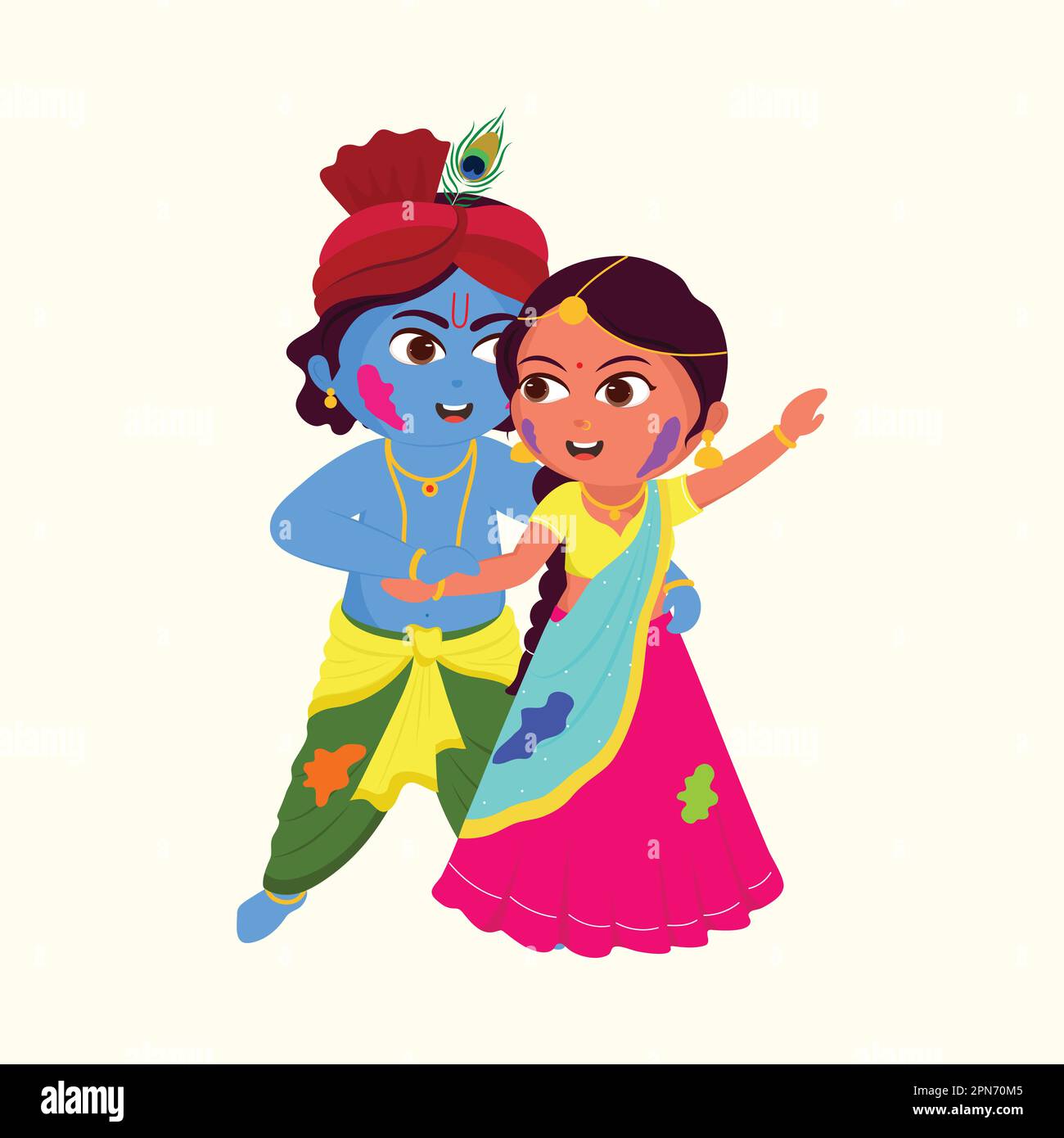 Illustration Of Little Lord Krishna Dancing With Goddess Radha