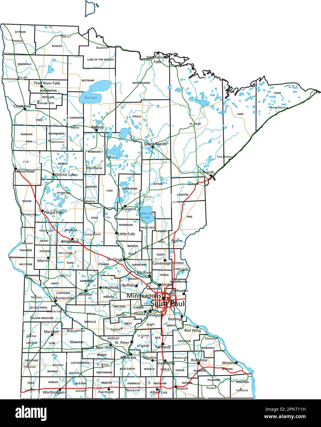 Minnesota road and highway map. Vector illustration Stock Vector Image ...