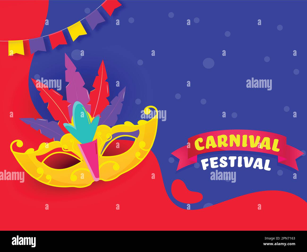 Carnival Festival Poster Design With Colorful Feather Mask On Red And Blue Background. Stock Vector