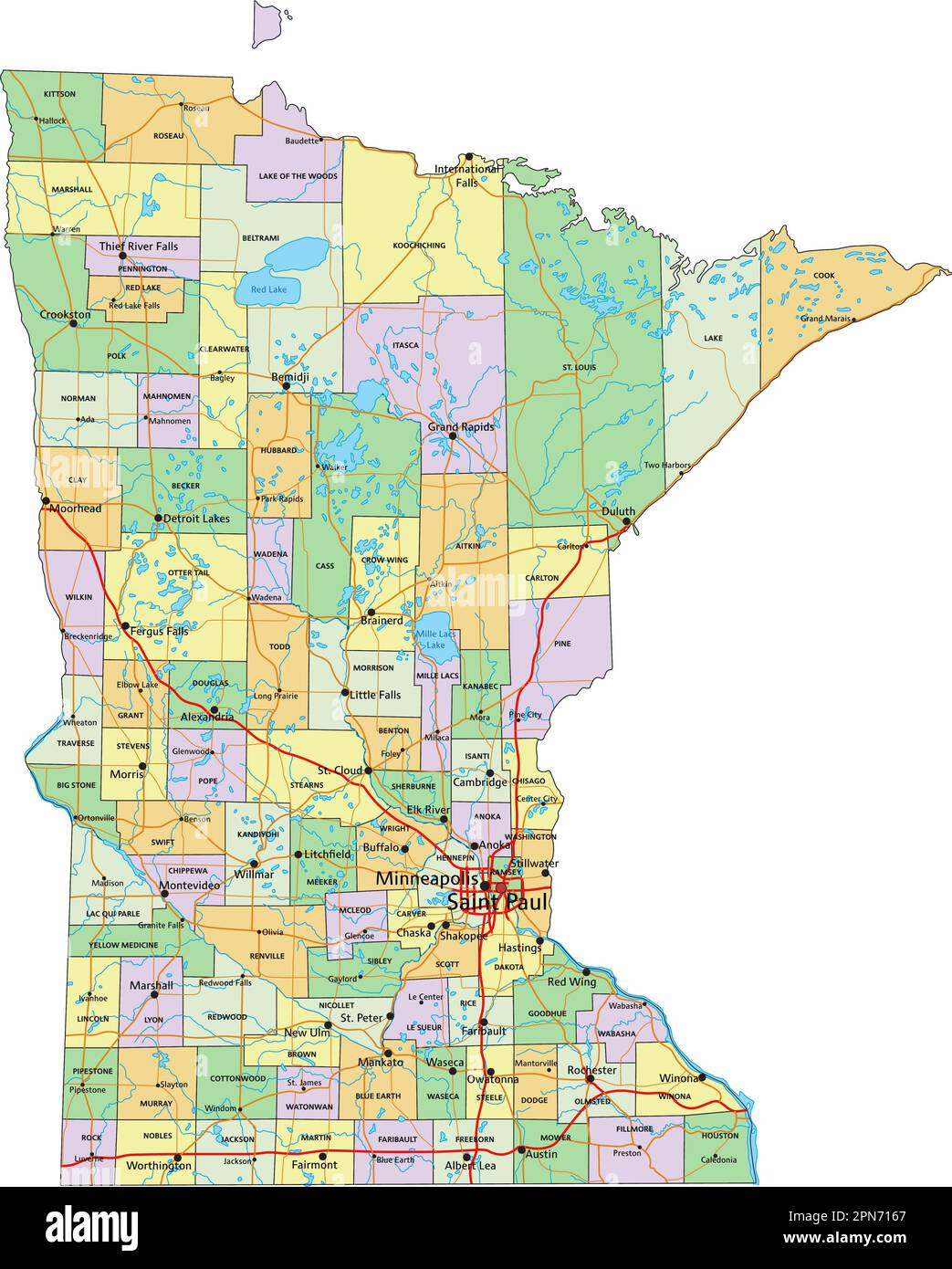 Minnesota Highly Detailed Editable Political Map With Labeling Stock Minnesota Highly Detailed Editable Political Map With Labeling 2PN7167