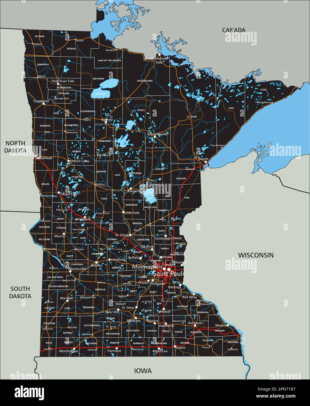 High detailed Minnesota road map with labeling Stock Vector Image & Art