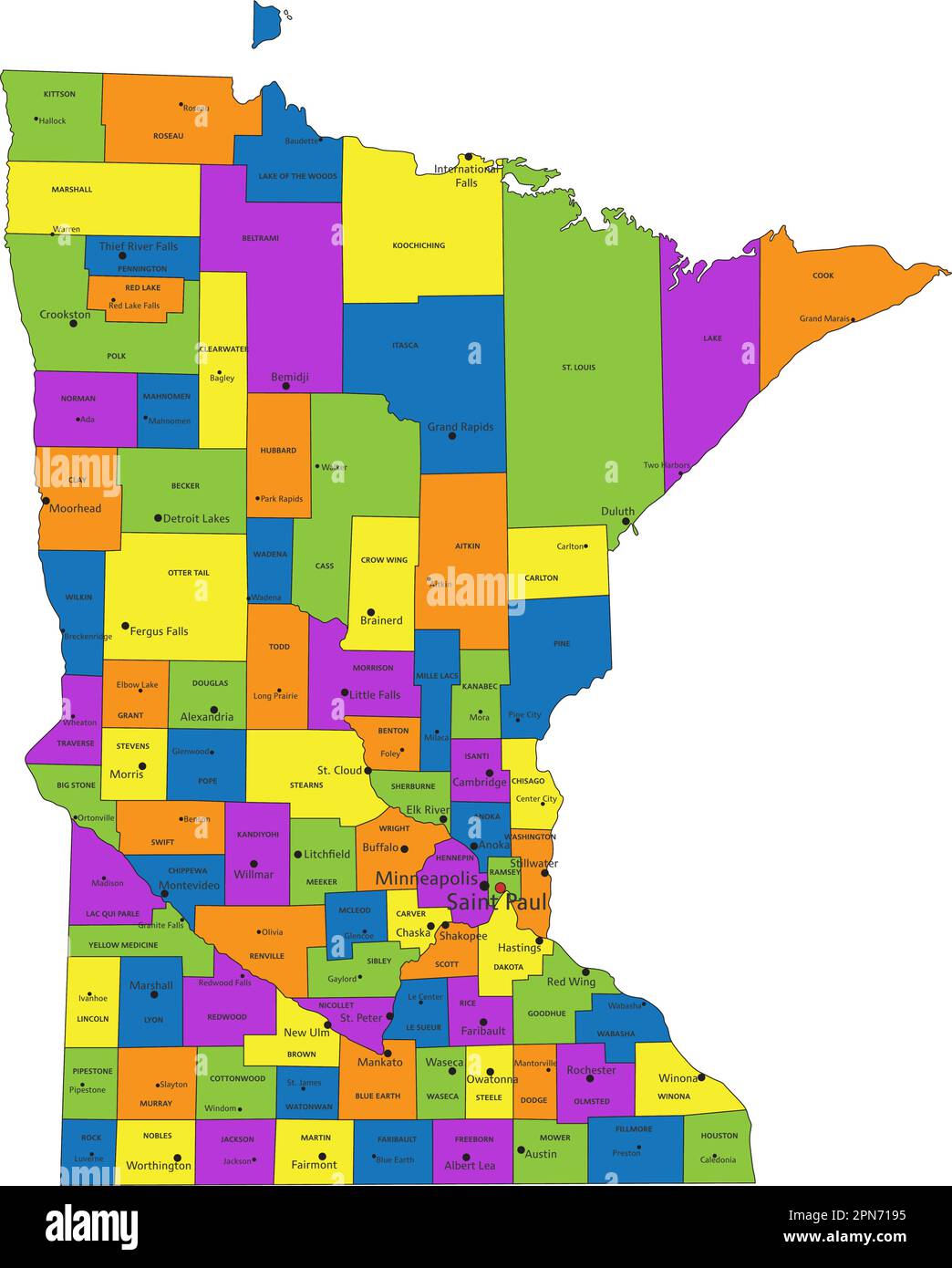 Colorful Minnesota Political Map With Clearly Labeled Separated Layers Vector Illustration 