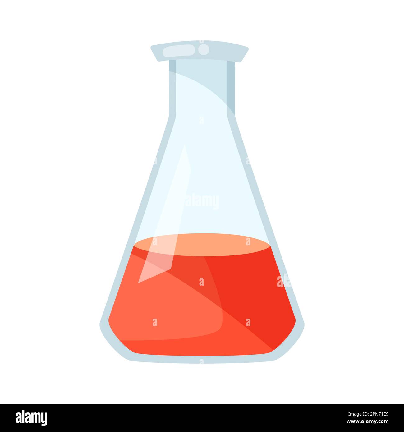Cartoon conical flask with orange liquid. Stock Vector