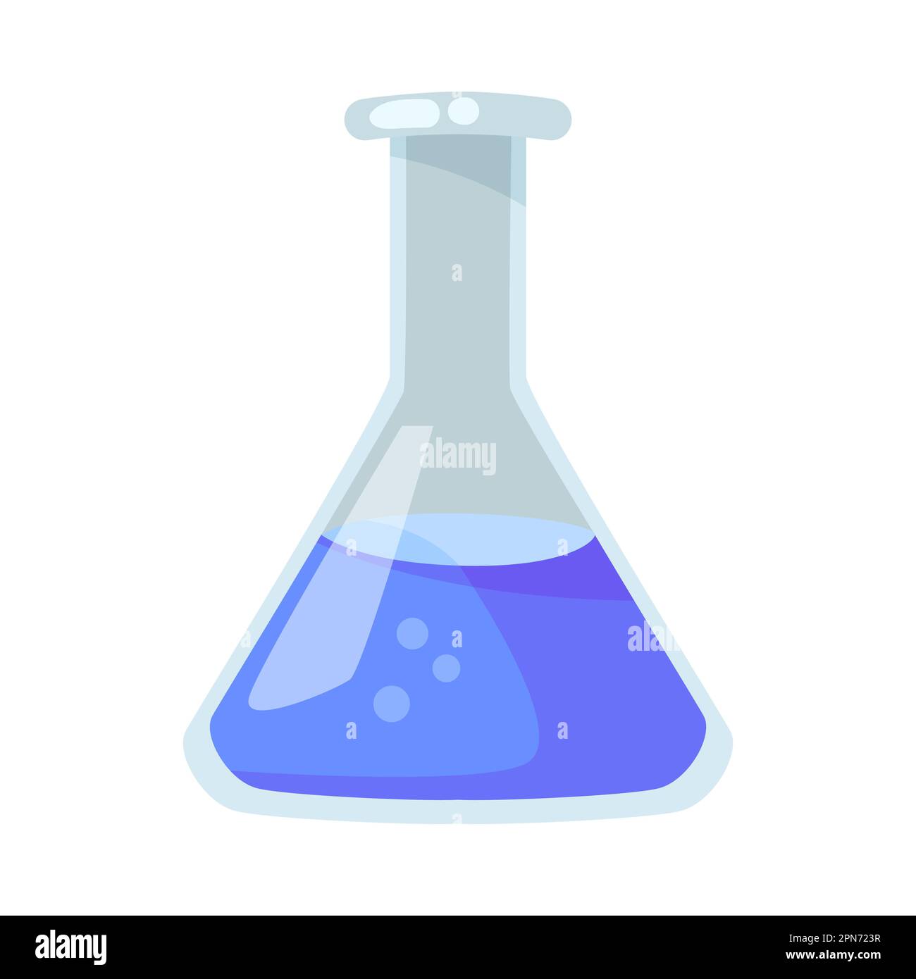 Cartoon conical flask with blue liquid. Stock Vector