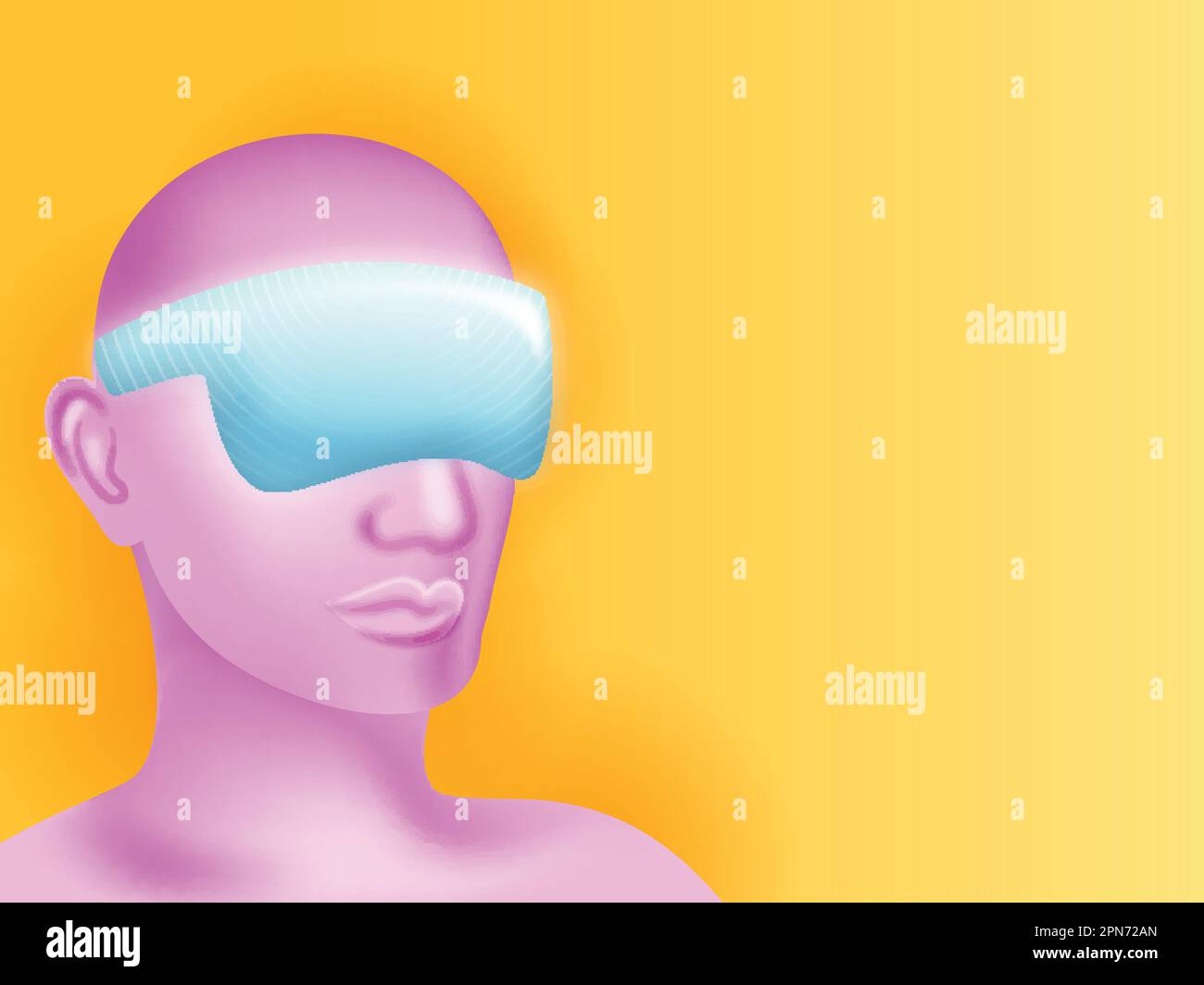 3D Render of Man Face Wearing VR Goggles On Chrome Yellow Background And Copy Space. Stock Vector