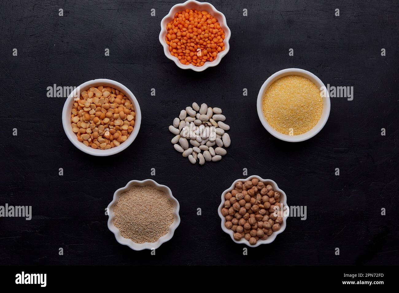 Set of cereals, beans and gluten free pasta ingredients. Low fodmap