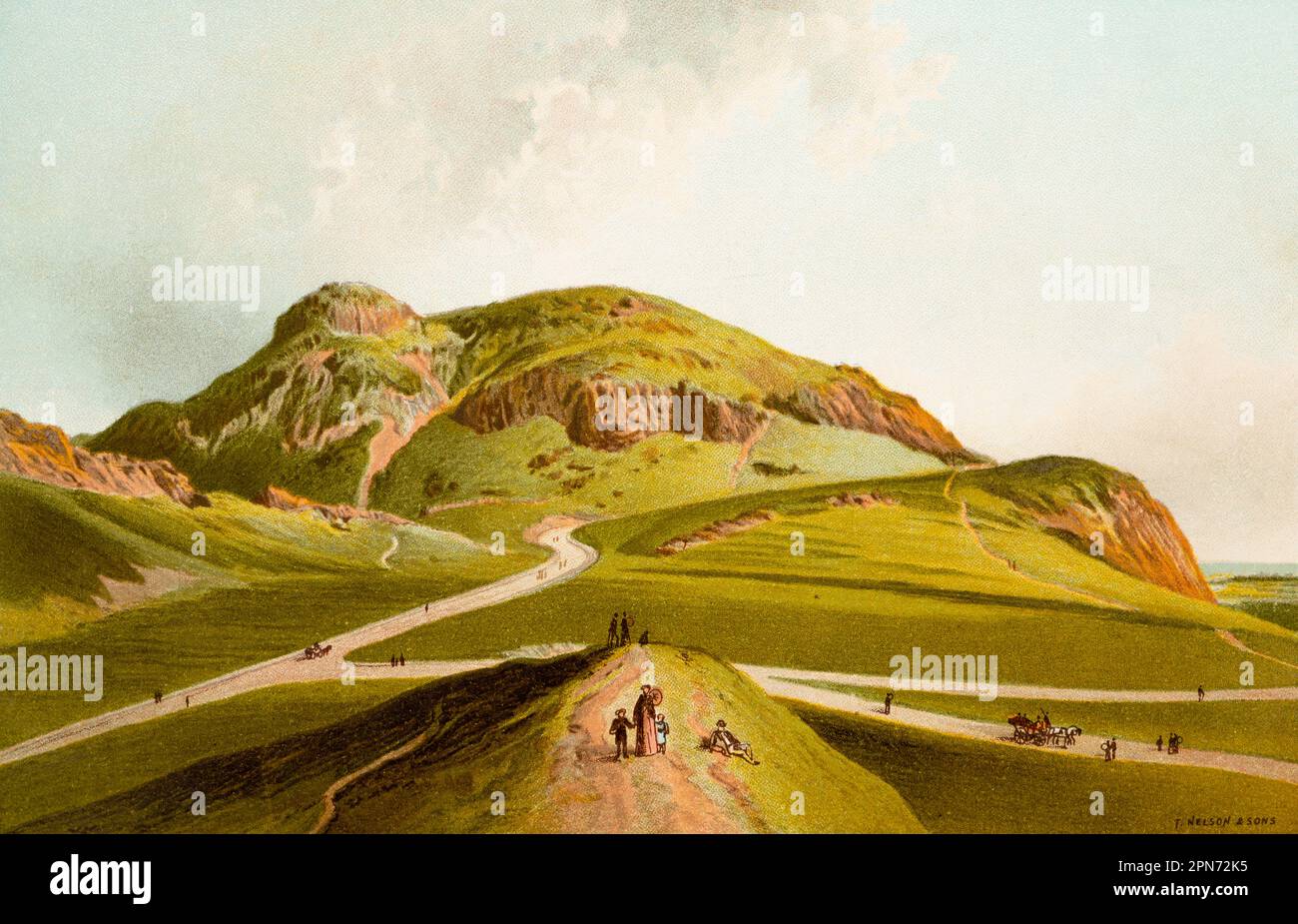 Arthur´s Seat from St. Leonhard´s. city of Edinburgh, Scotland, Great Britain, historic illustration 1889 Stock Photo