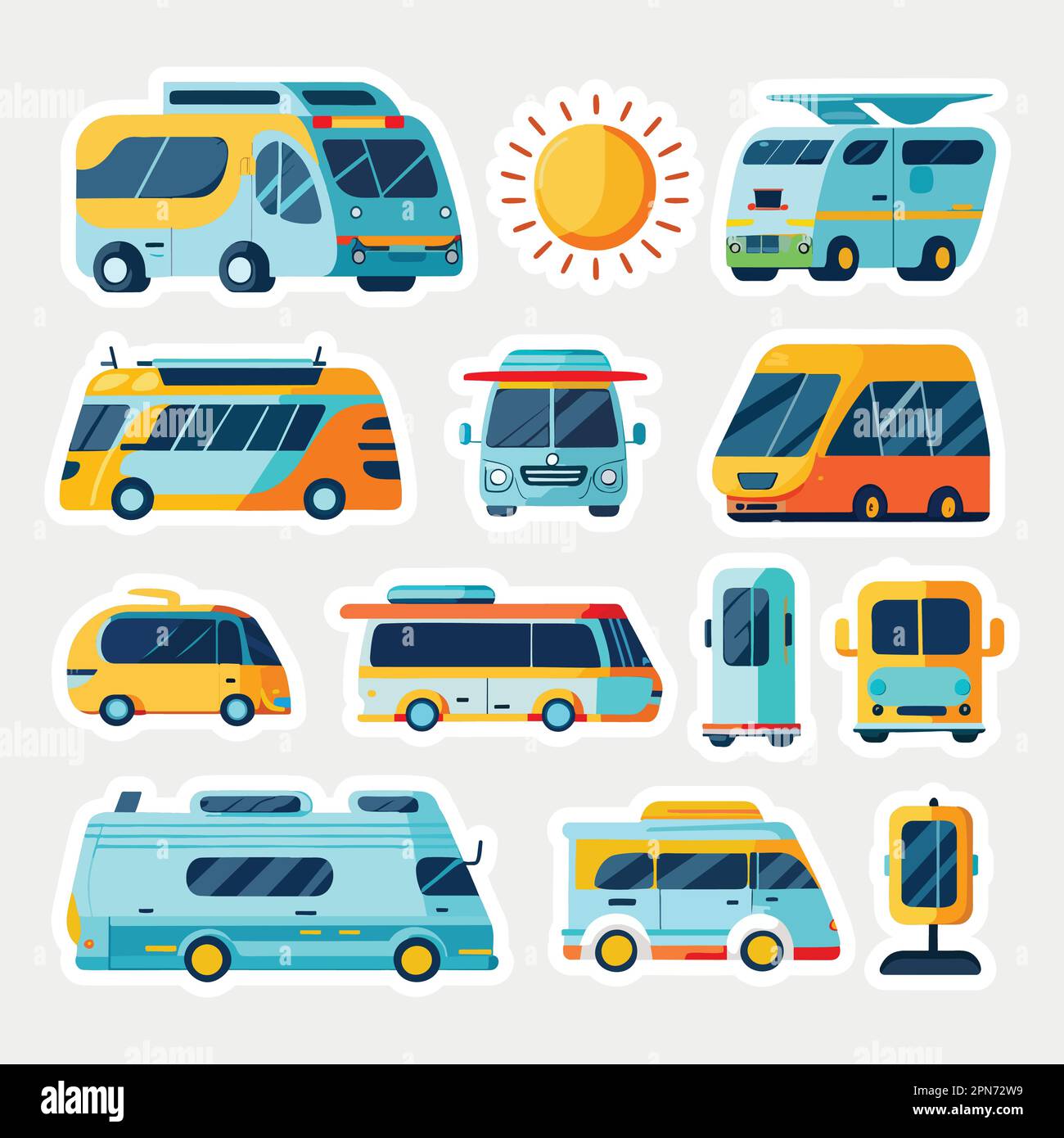 Sticker Style Eco Or Electric Bus Icon Set Stock Vector Image & Art Alamy