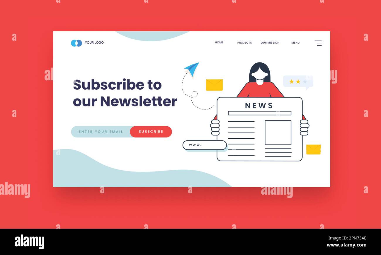 Subscribe To Our Newsletter Hero Image With Faceless Young Girl Showing