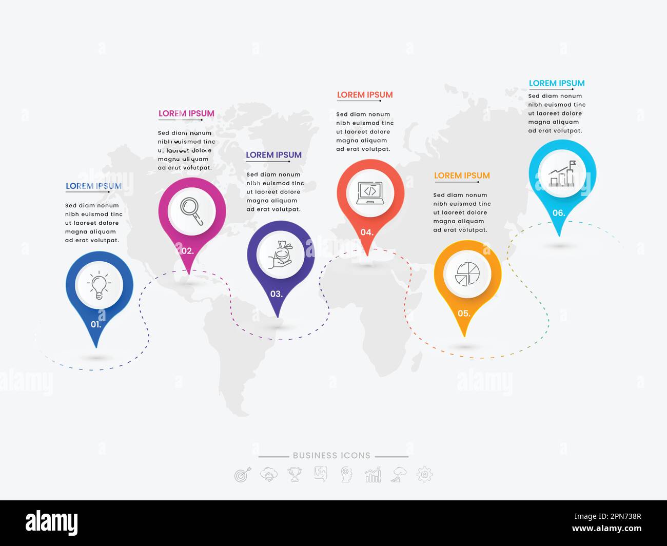 Navigation Location Powerpoint Template With Business Icons And 6 Navigation Location Powerpoint Template With Business Icons And 6
