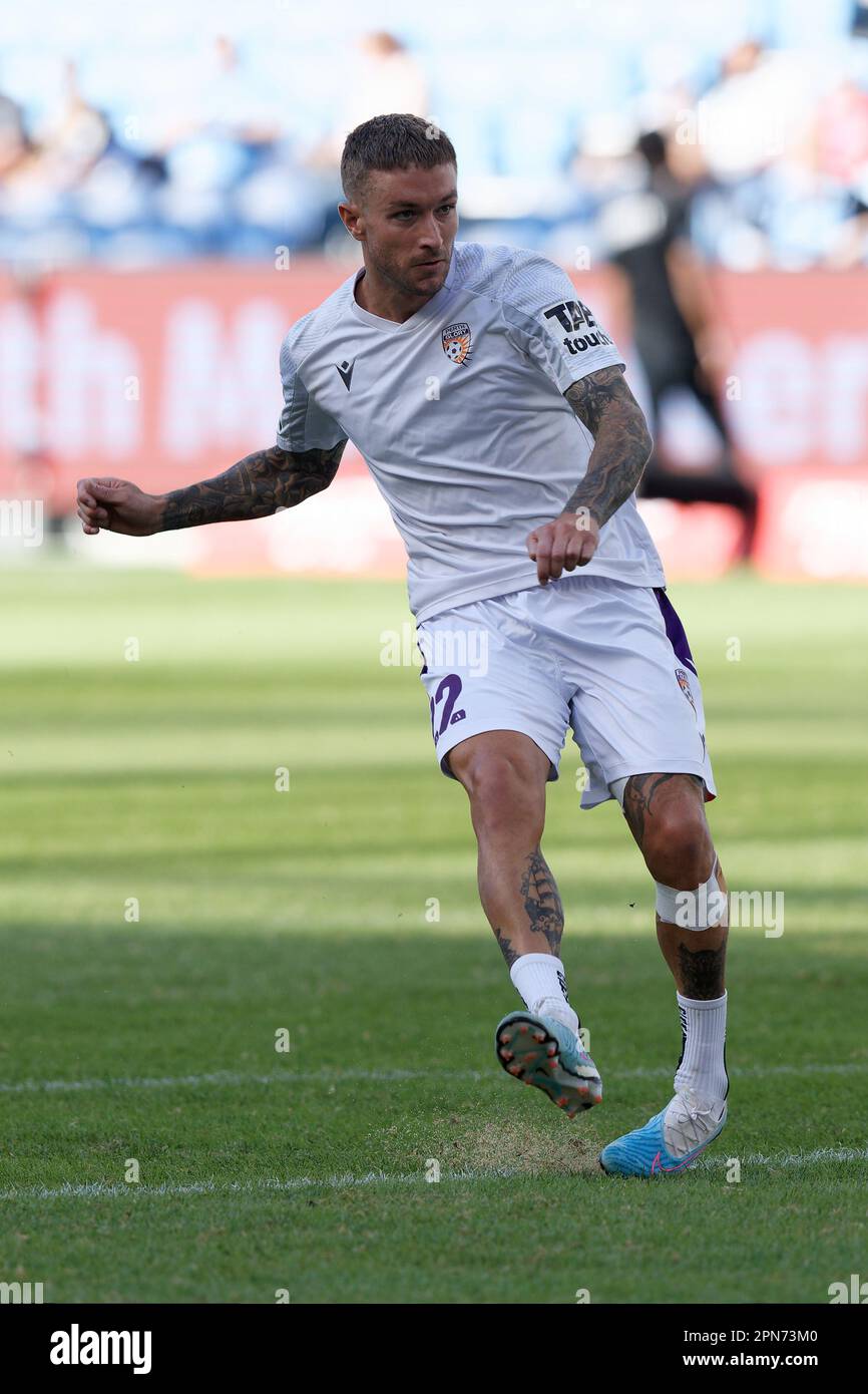 Sydney, Australia. 16th Apr, 2023. Adam Taggart of Perth Glory warms up before the match between Sydney FC and Perth Glory at Allianz Stadium on April 16, 2023 in Sydney, Australia Credit: IOIO IMAGES/Alamy Live News Stock Photo