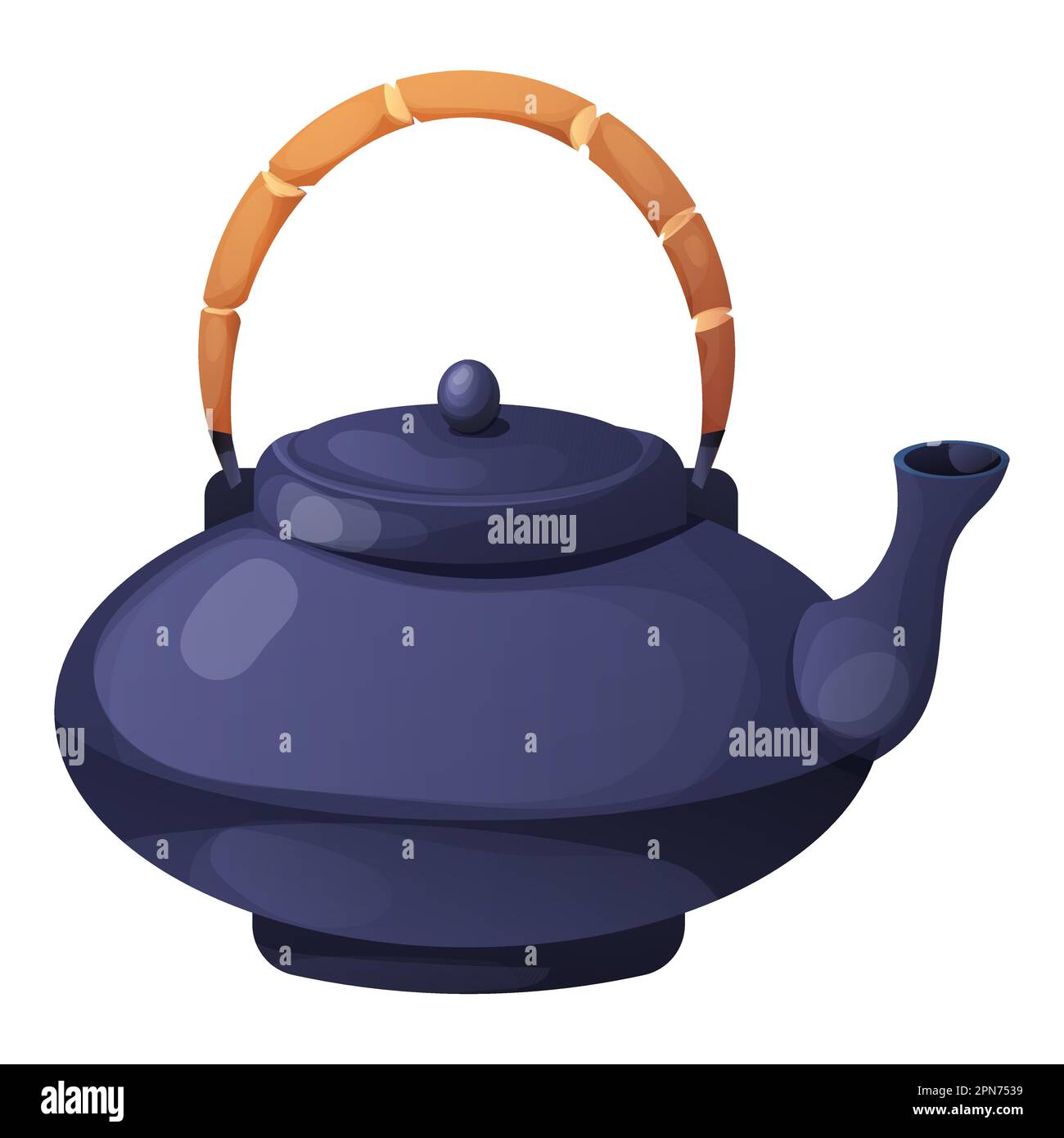 Japanese kettle, teapot traditional ceramic in cartoon style isolated