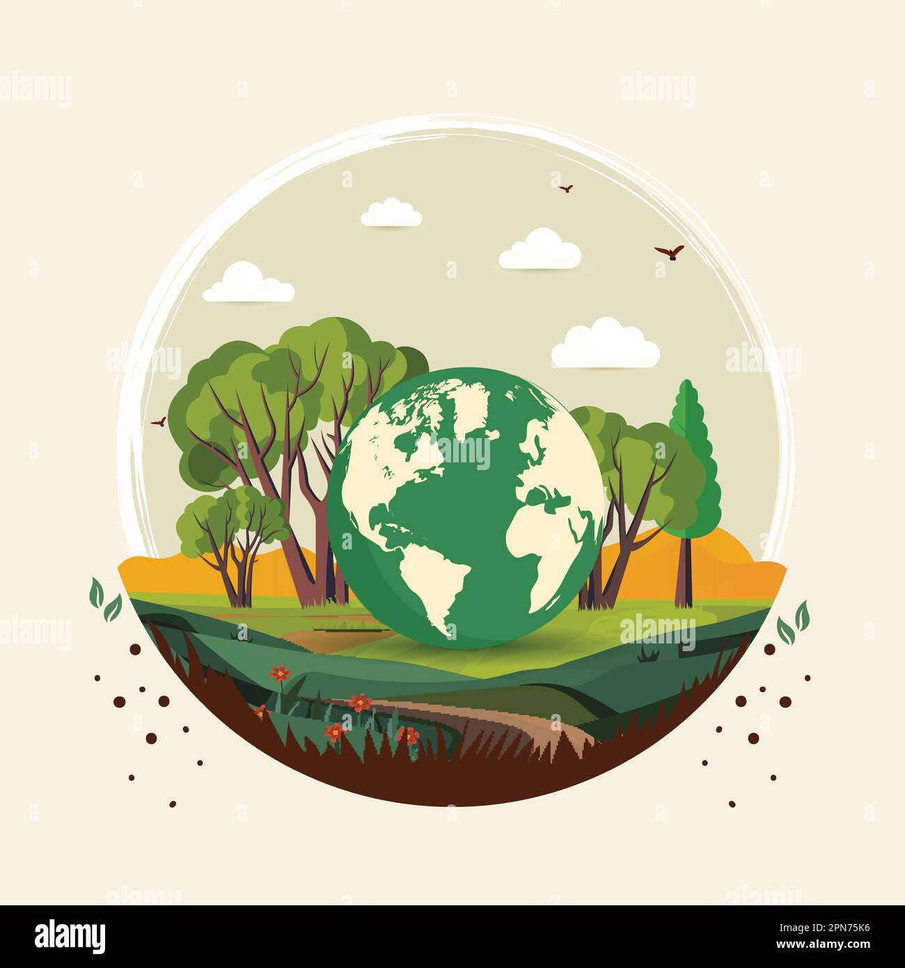 Circular Shape Nature Landscape Background And Earth Globe Illustration