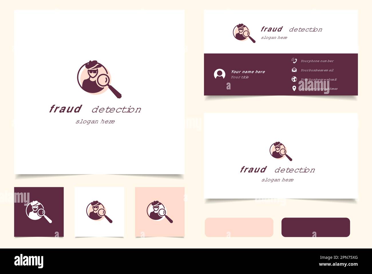 Fraud detection logo design with editable slogan. Branding book and business card template. Stock Vector