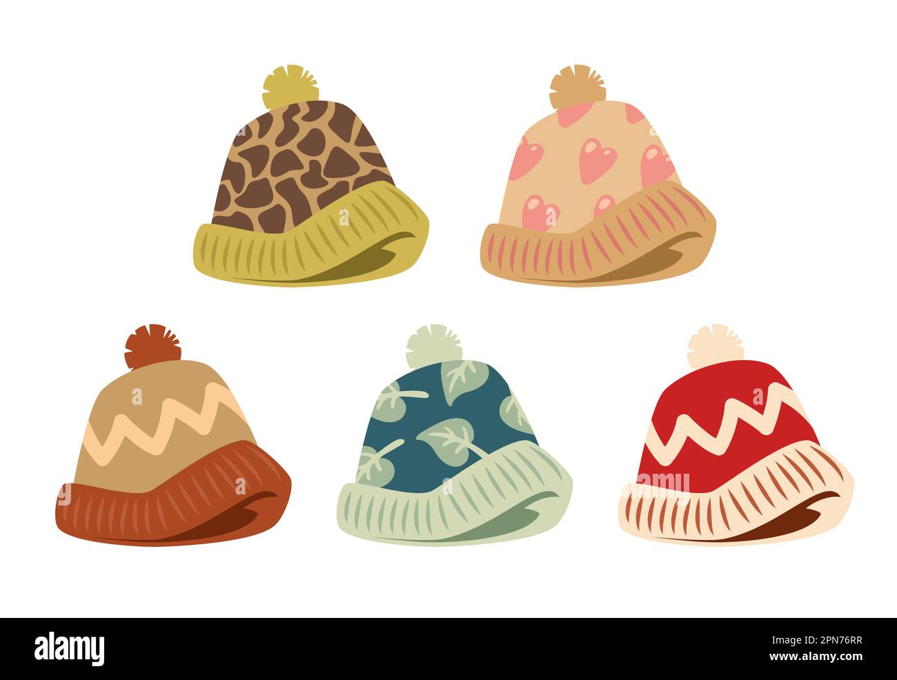 Cute warm hats with pompoms vector illustrations set Stock Vector Image &amp; Art - Alamy
