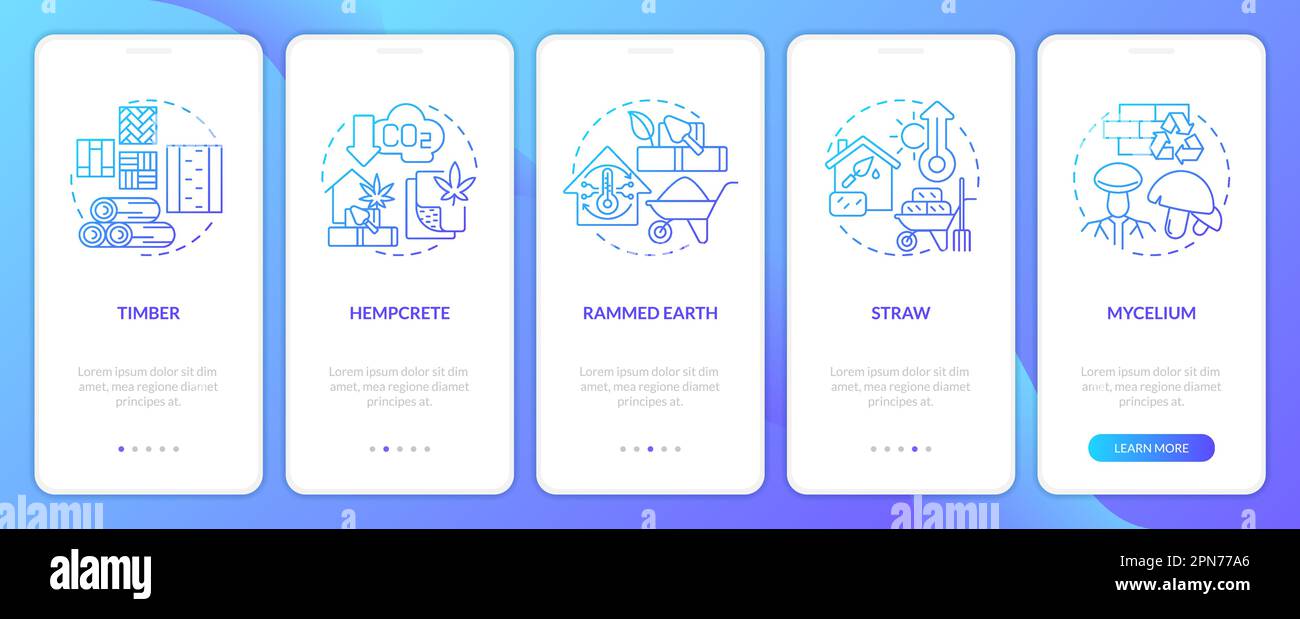 Bio based construction blue gradient onboarding mobile app screen Stock Vector