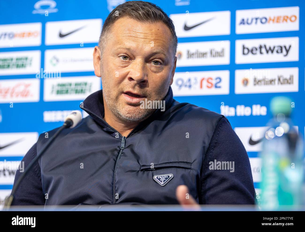 Berlin, Germany. 17th Apr, 2023. Soccer, Bundesliga, Hertha BSC, press  conference. Newly appointed head coach Pal Dardai speaks at a press  conference. Credit: Andreas Gora/dpa/Alamy Live News Stock Photo - Alamy