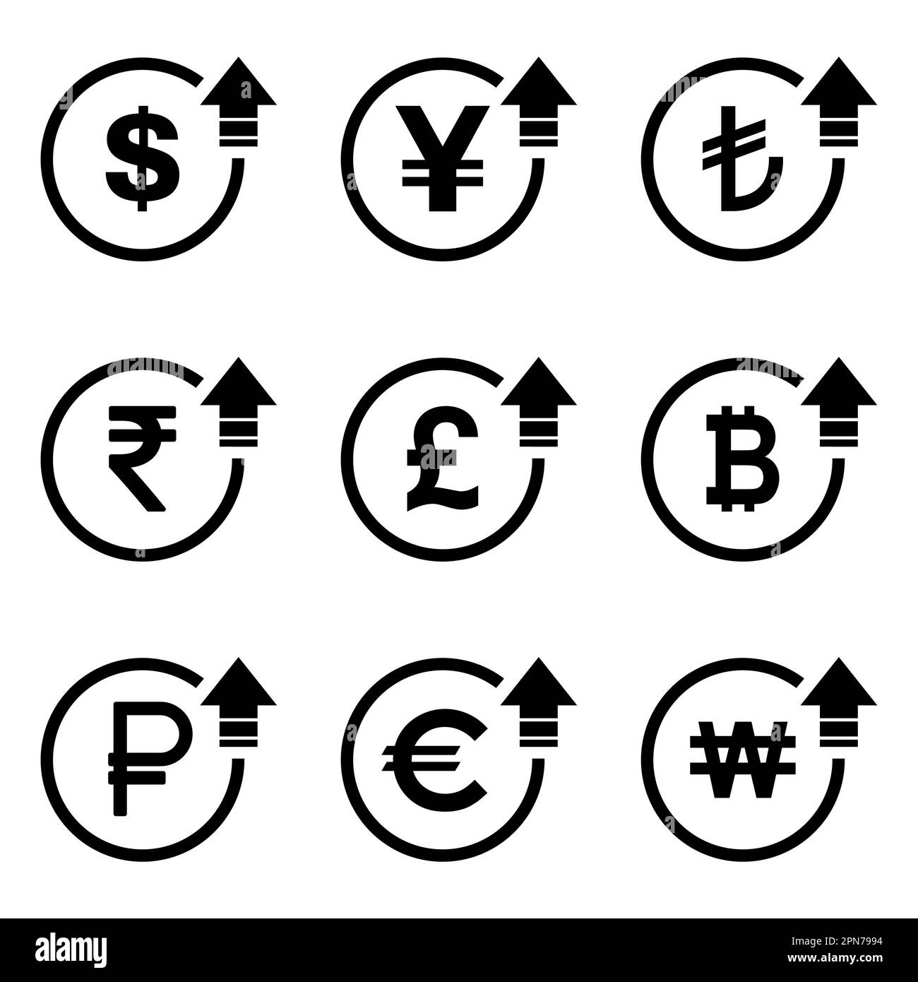 Cost symbol dollar euro increase icon. Income vector symbol image isolated on background . Stock Vector