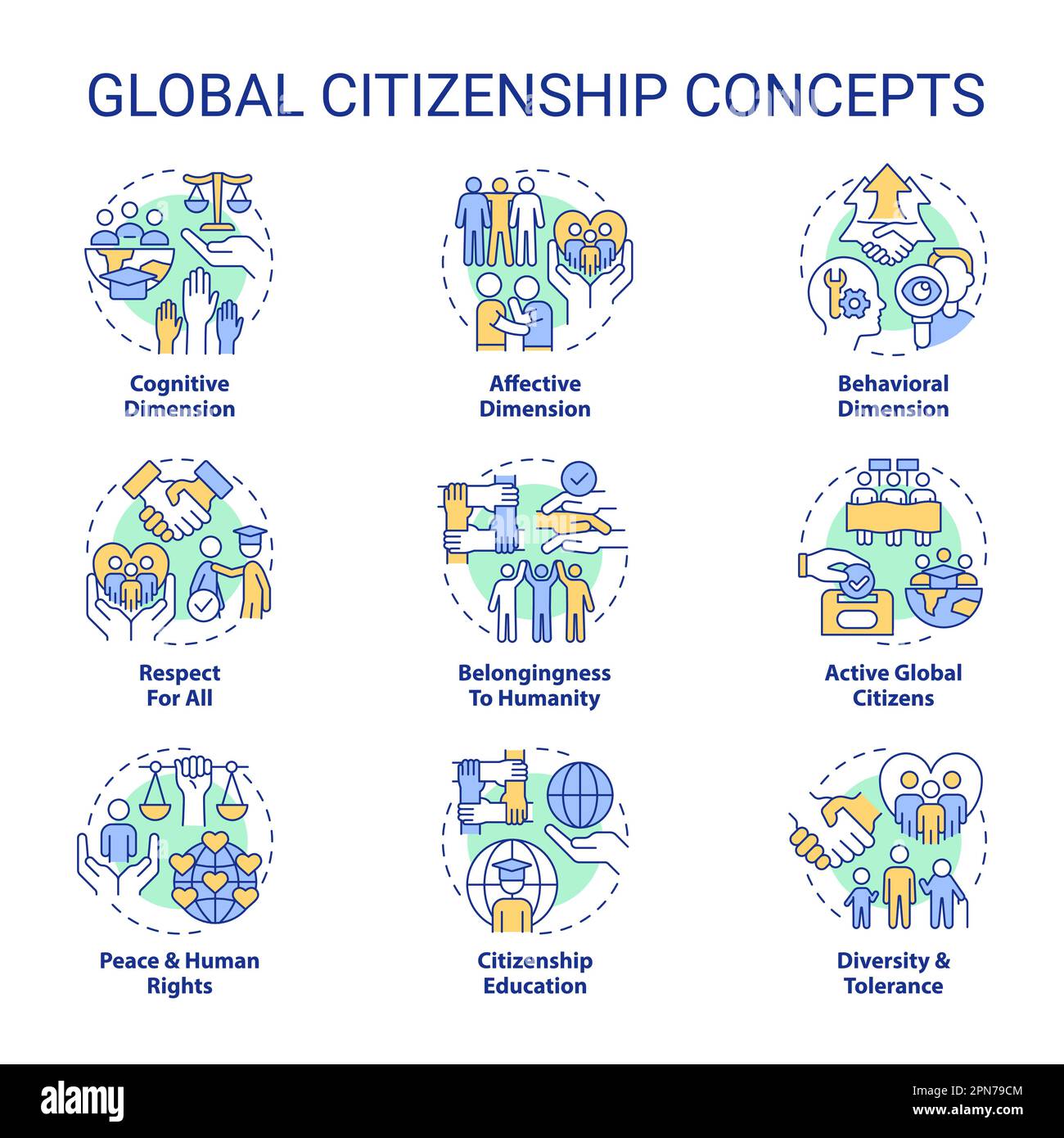 Global citizenship concept icons set Stock Vector