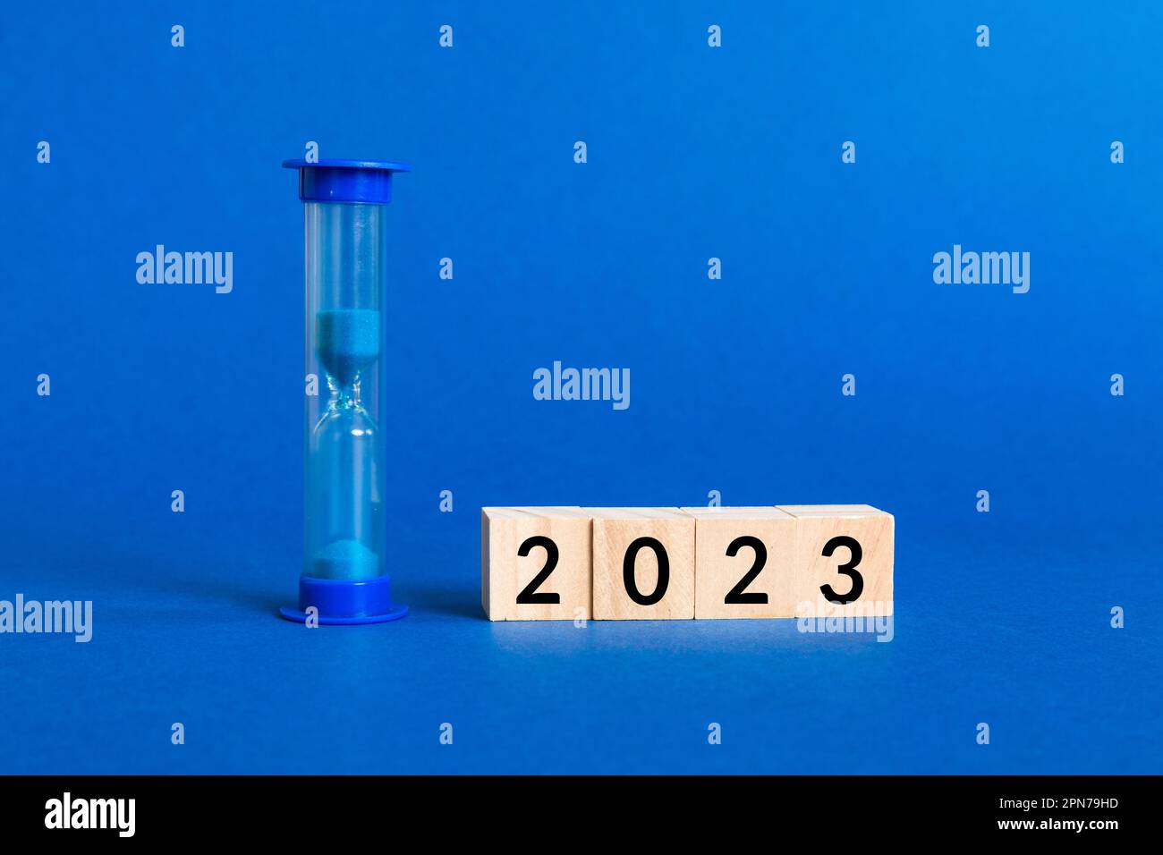 New Year 2023 sand timer. Resolution, time, plan, goal, motivation