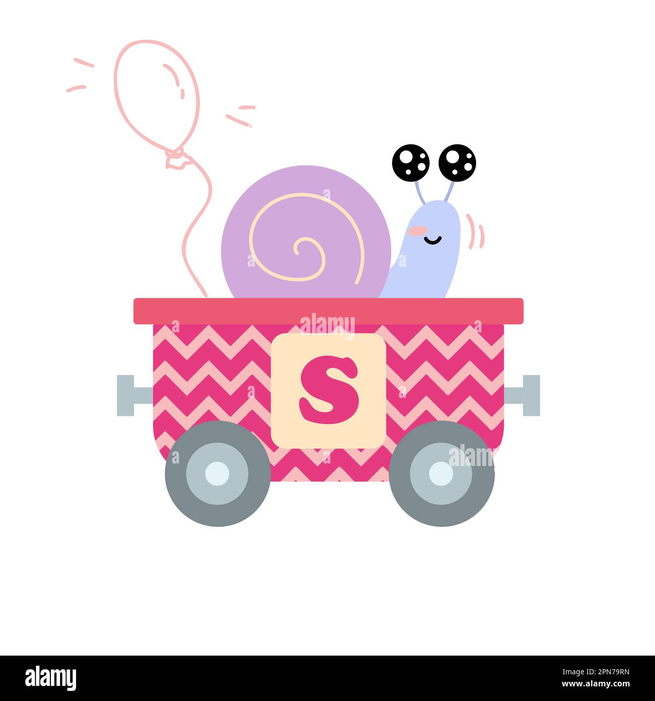 Alphabet train carriage with snail and letter s. Stock Vector