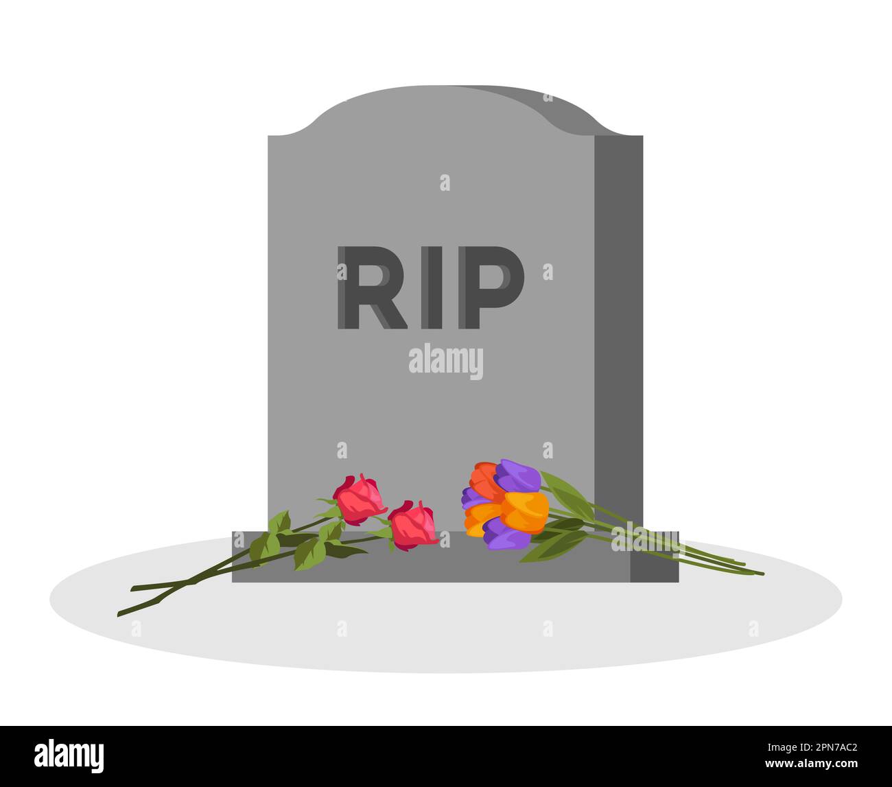 Tombstone on grave with flowers Stock Vector