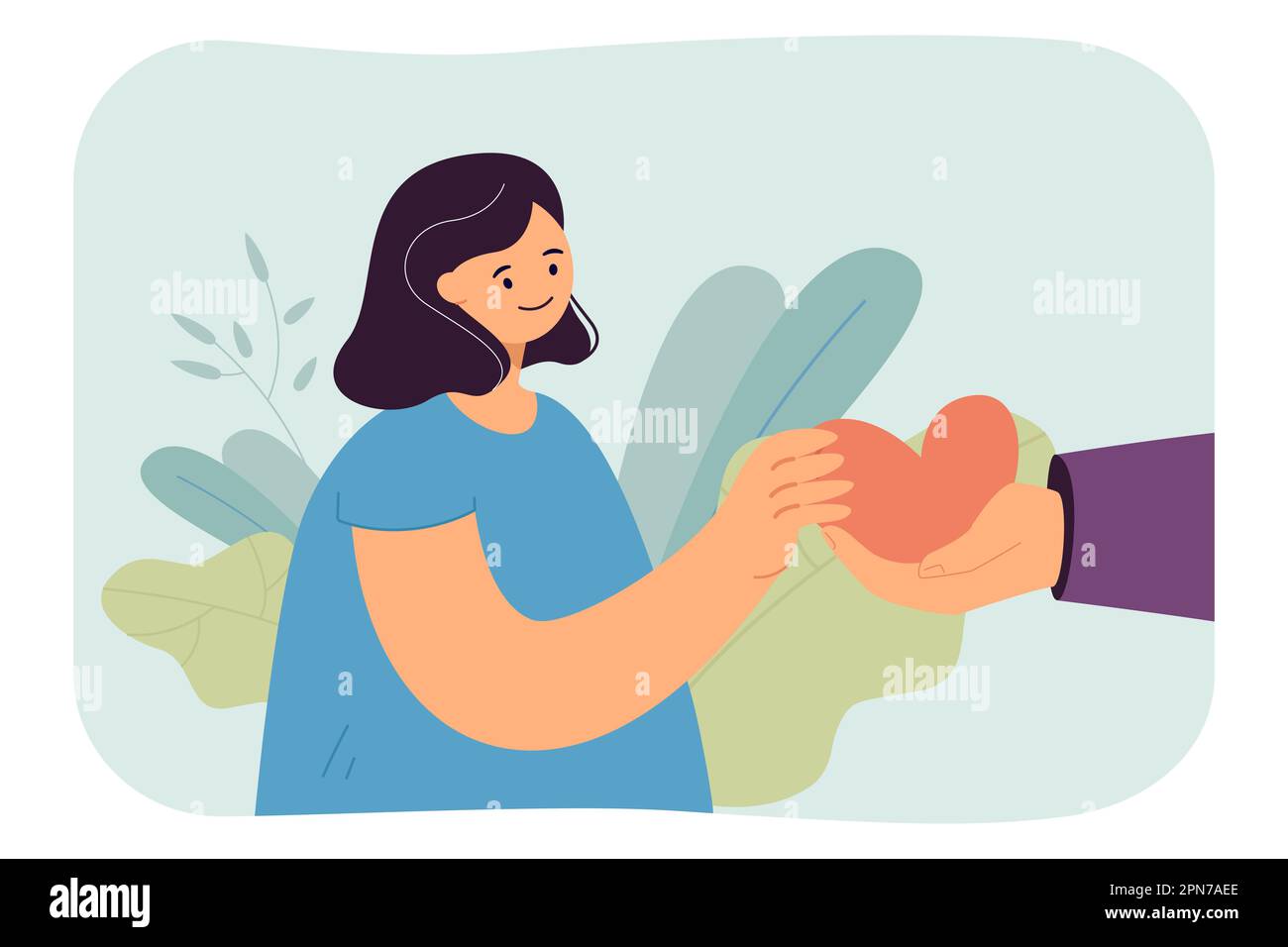 Hand giving red heart gift to girl Stock Vector