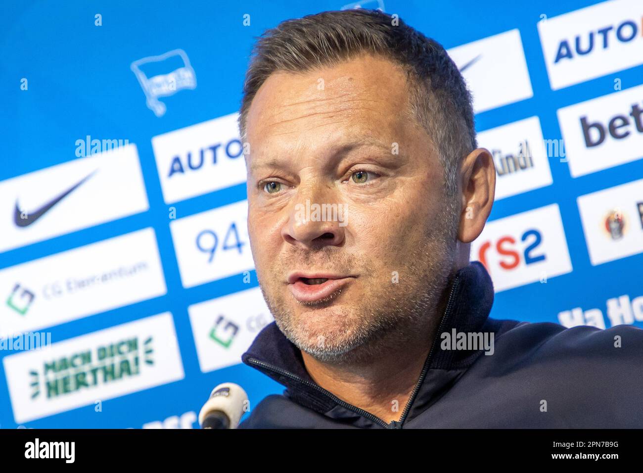 Berlin, Germany. 17th Apr, 2023. Soccer, Bundesliga, Hertha BSC, press  conference. Newly appointed head coach Pal Dardai speaks at a press  conference. Credit: Andreas Gora/dpa/Alamy Live News Stock Photo - Alamy