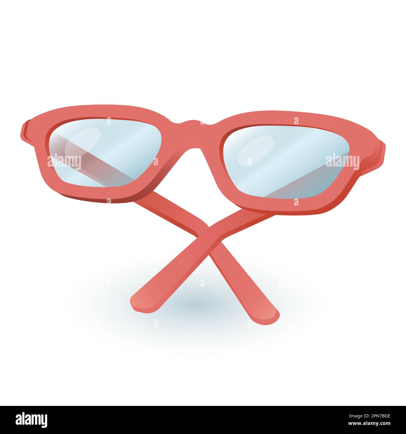 Reading eyeglasses with red frames, transparent glasses 3D icon Stock