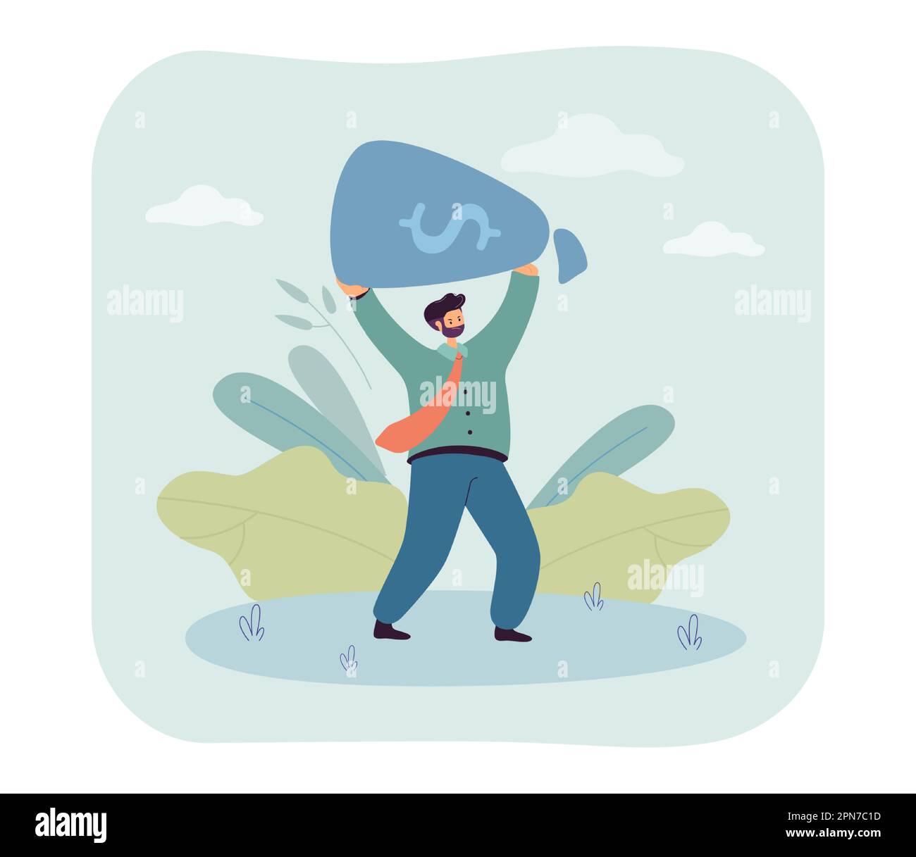 Man raising bag full of money flat vector illustration Stock Vector ...