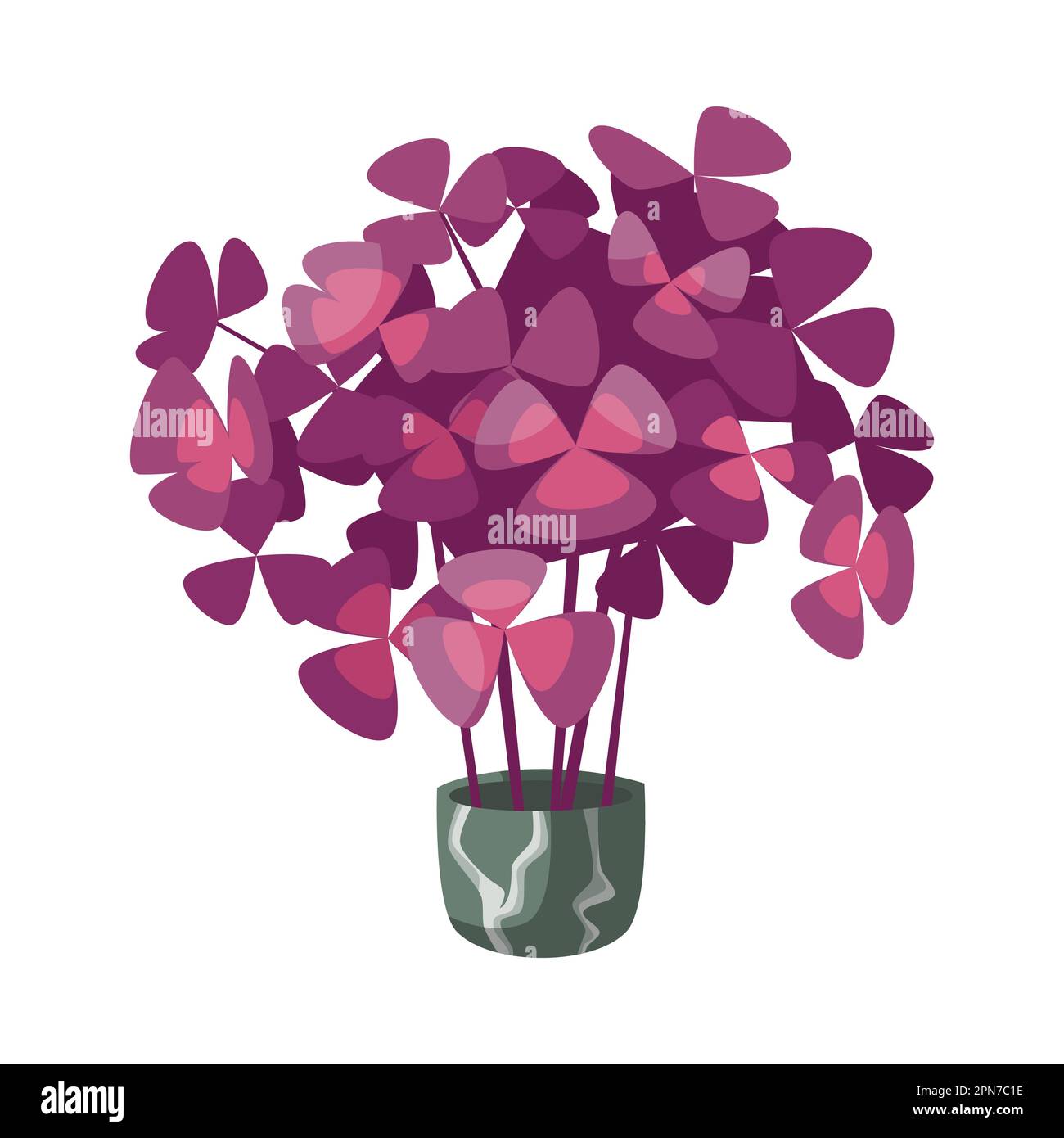 Oxalis in flowerpot for home or office flat vector illustration Stock Vector