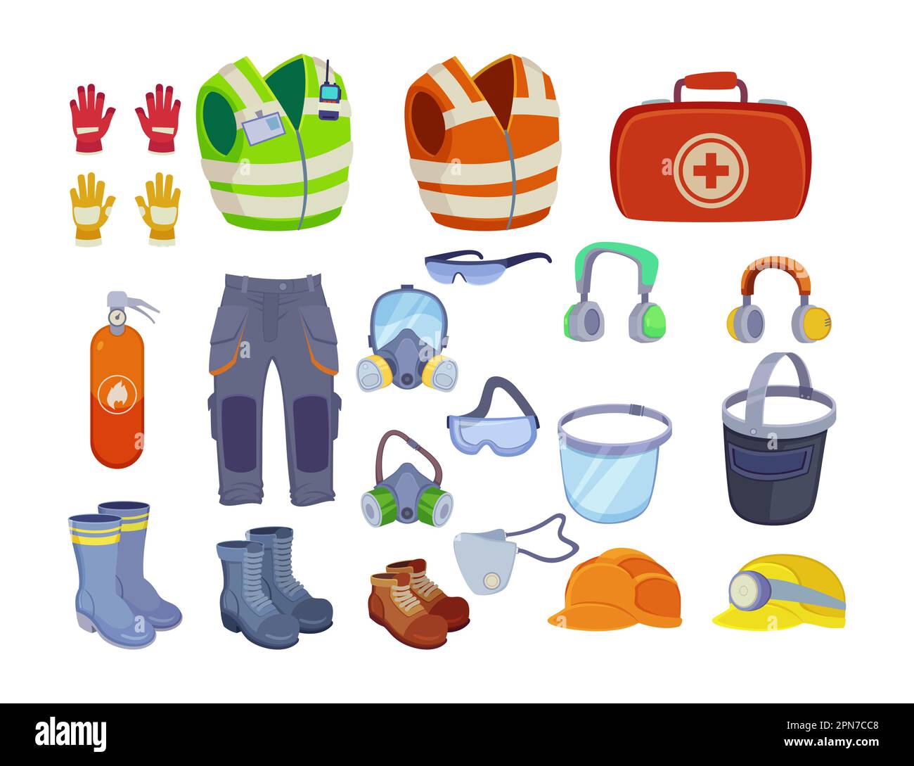 Safety clothes and equipment vector illustrations set Stock Vector ...