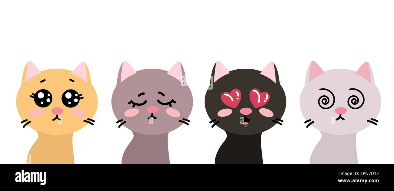 Kitties with cute eyes and blush on cheeks vector set Stock Vector