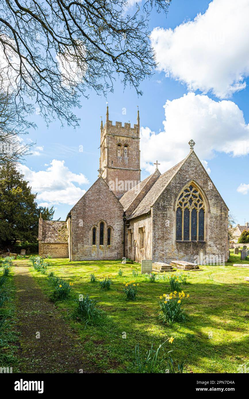 Springtime at St Matthews church in the Cotswold village of Coates, Gloucestershire, England UK Stock Photo