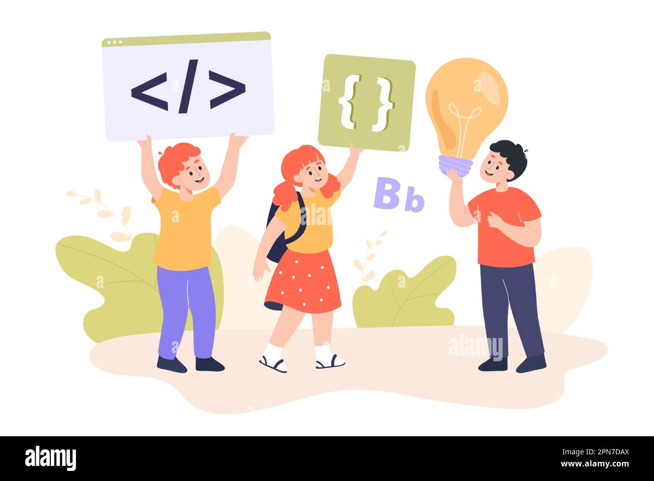 School kids having fun while learning about programming together Stock ...