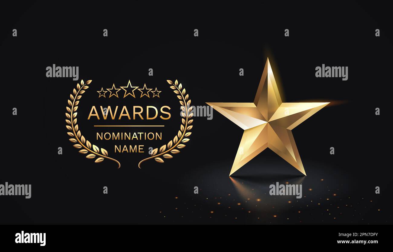 Awards nomination name podium, golden prize event, scene star ceremony. Vector illustration