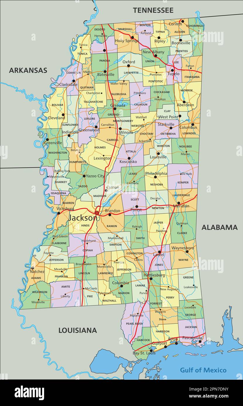 Detailed Political Map Of Mississippi Ezilon Maps