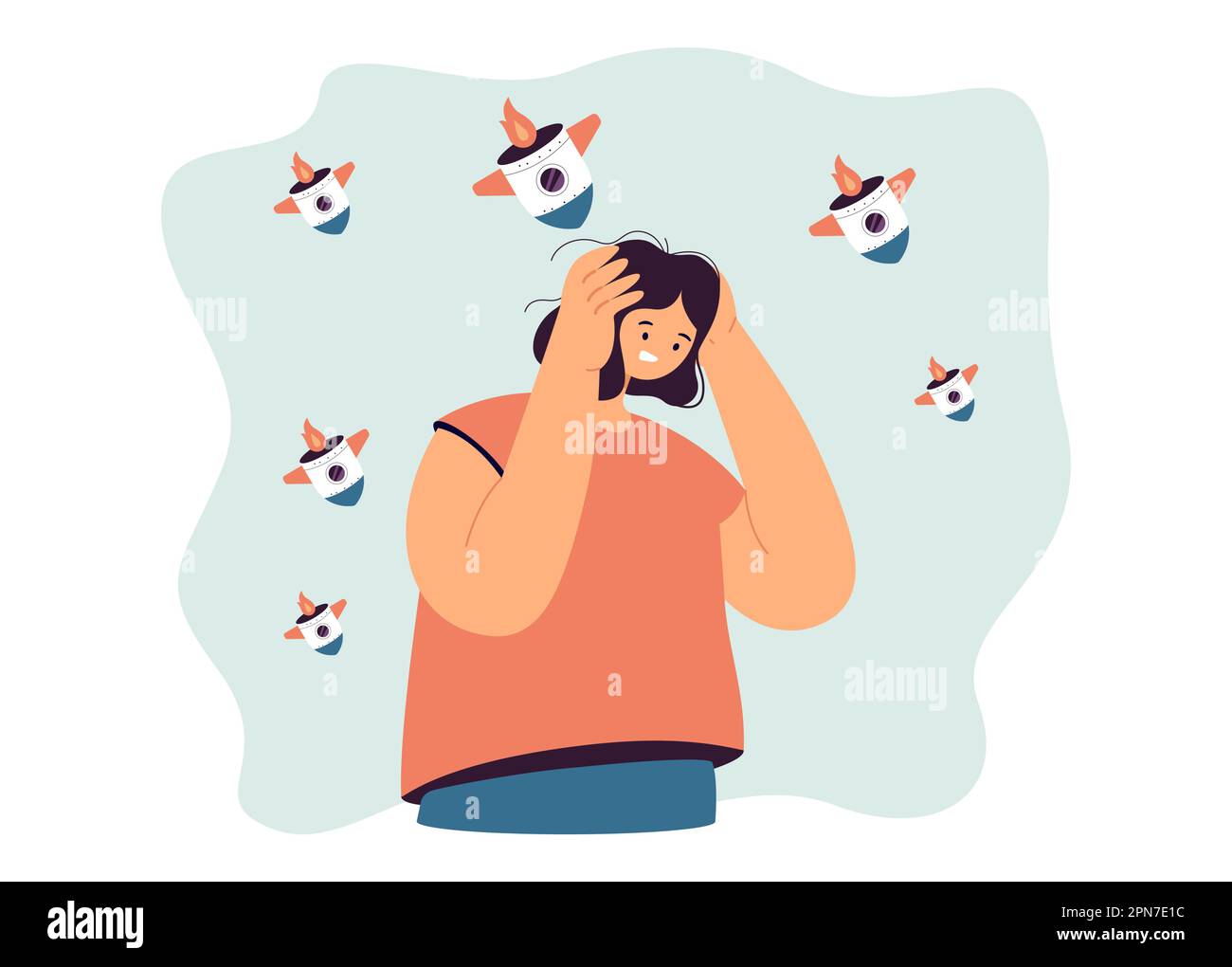 Fear, despair and stress in woman from war Stock Vector