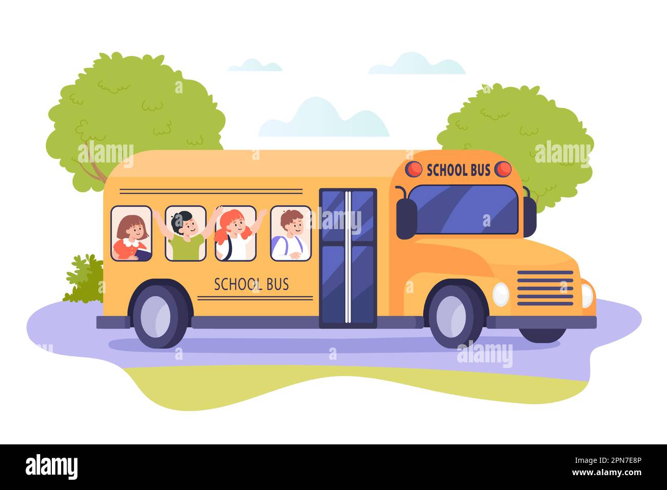 Side view of school bus with happy children inside Stock Vector Image