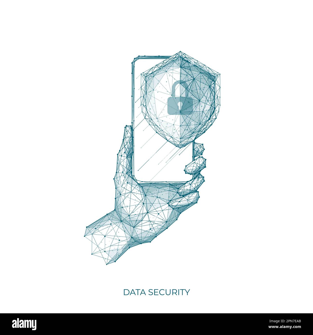 Cellphone in a digital hand. Data security concept.  Stock Vector