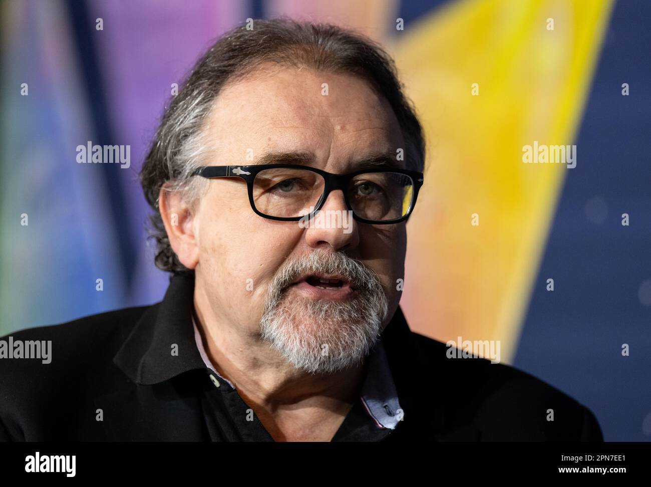 Munich, Germany. 17th Apr, 2023. Don Hahn, film producer, takes part in a  press conference for the European premiere of the "Disney 100" exhibition.  The exhibition in the small Olympic Hall (18.04 -