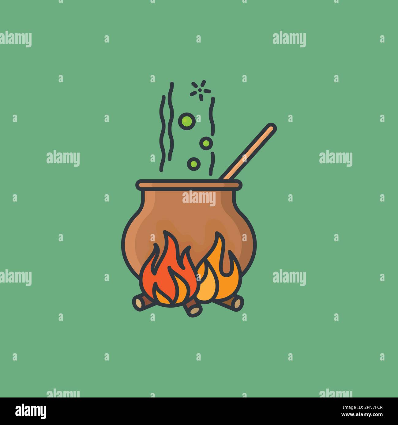 Copper pot on fireplace vector illustration for Brew A Potion Day on