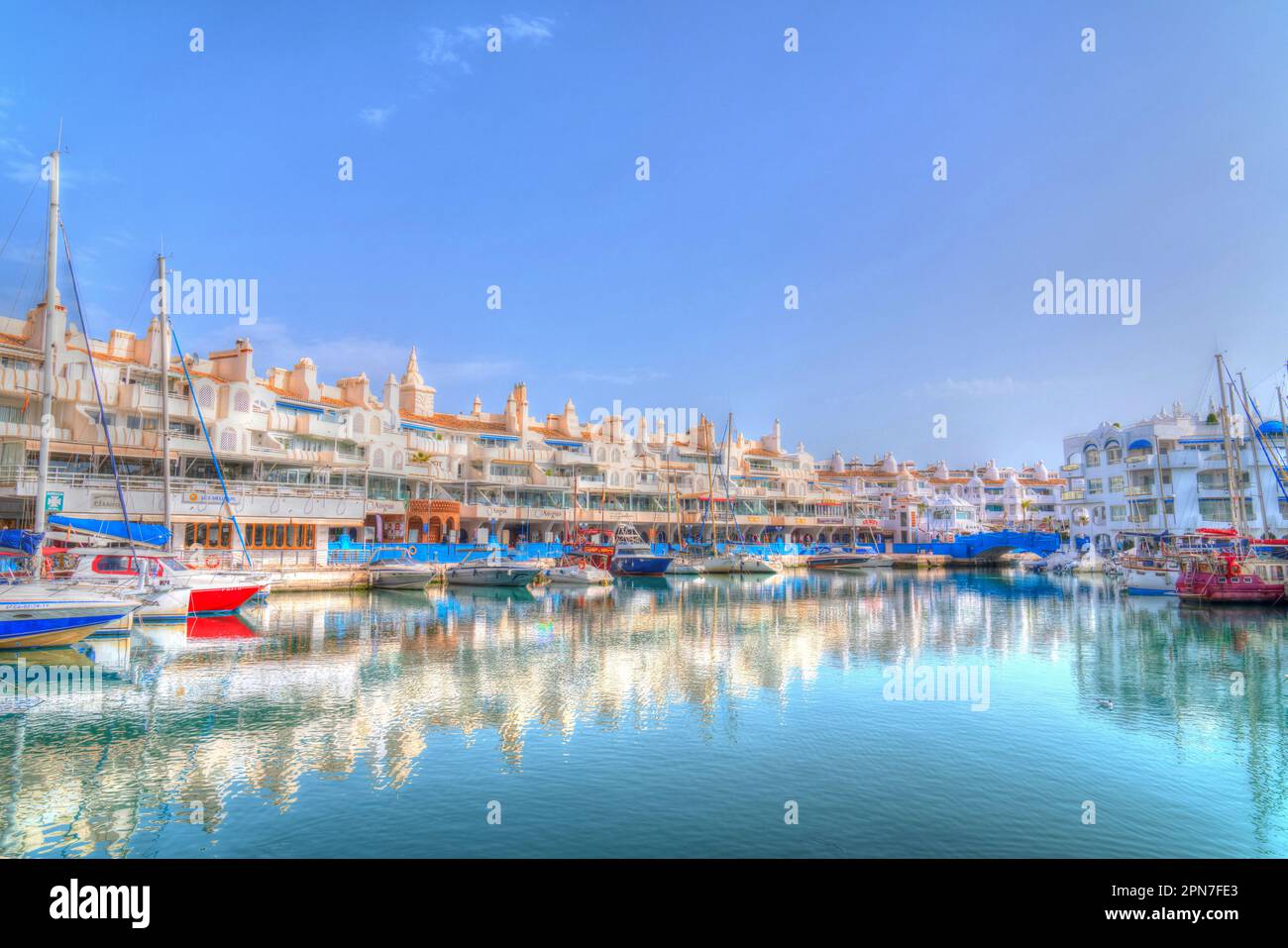 Benalmadena Marina Spain Costa del Sol bright colours vivid hdr Stock Photo