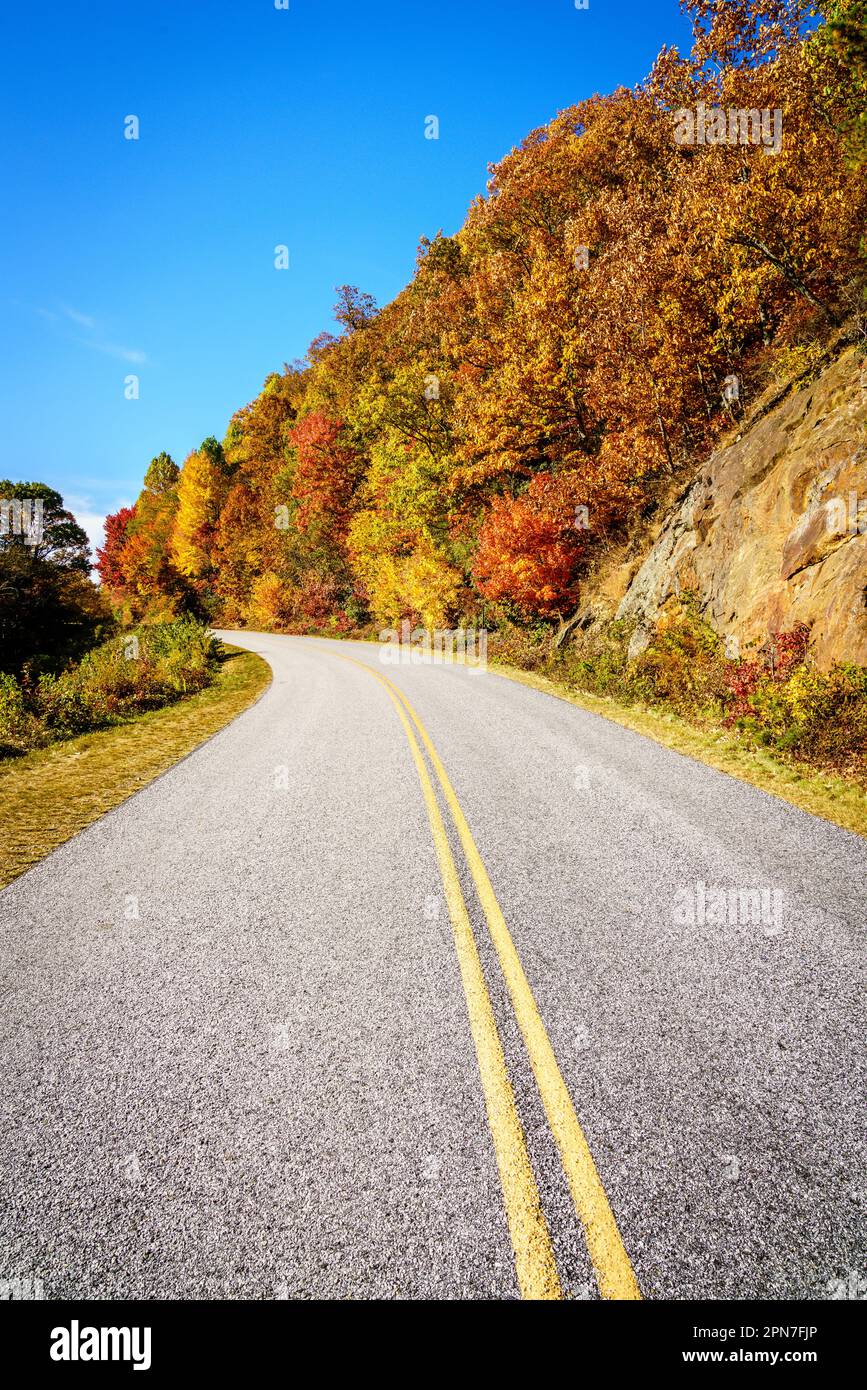 Scenic view of Blue Ridge Parkway near Asheville in North Carolina in fall Stock Photo