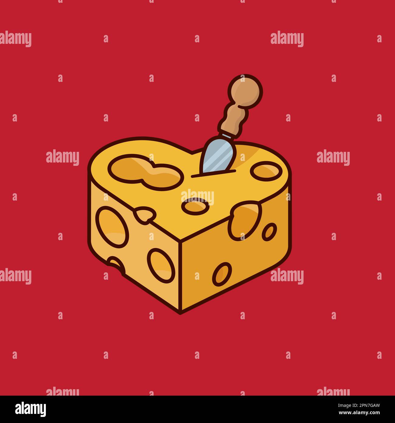 Heart shaped cheese and knife vector illustration for Cheese Lover's