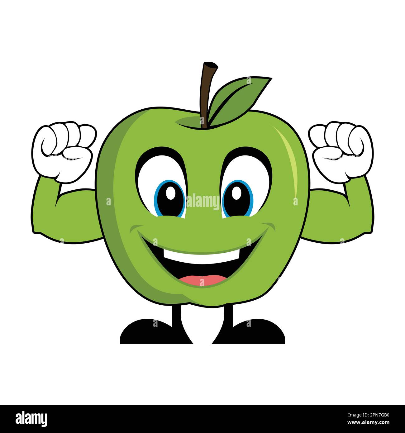 Green Apple Cartoon Character with Muscle Arms. Suitable for poster, banner, web, icon, mascot, background Stock Vector