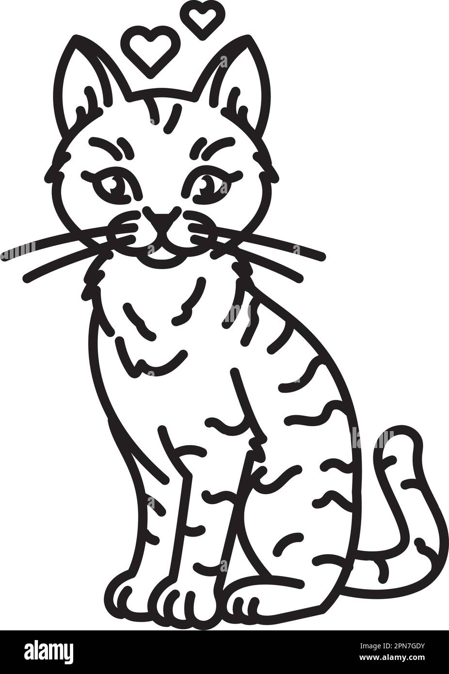 Cartoon tabby cat in love vector line icon Stock Vector