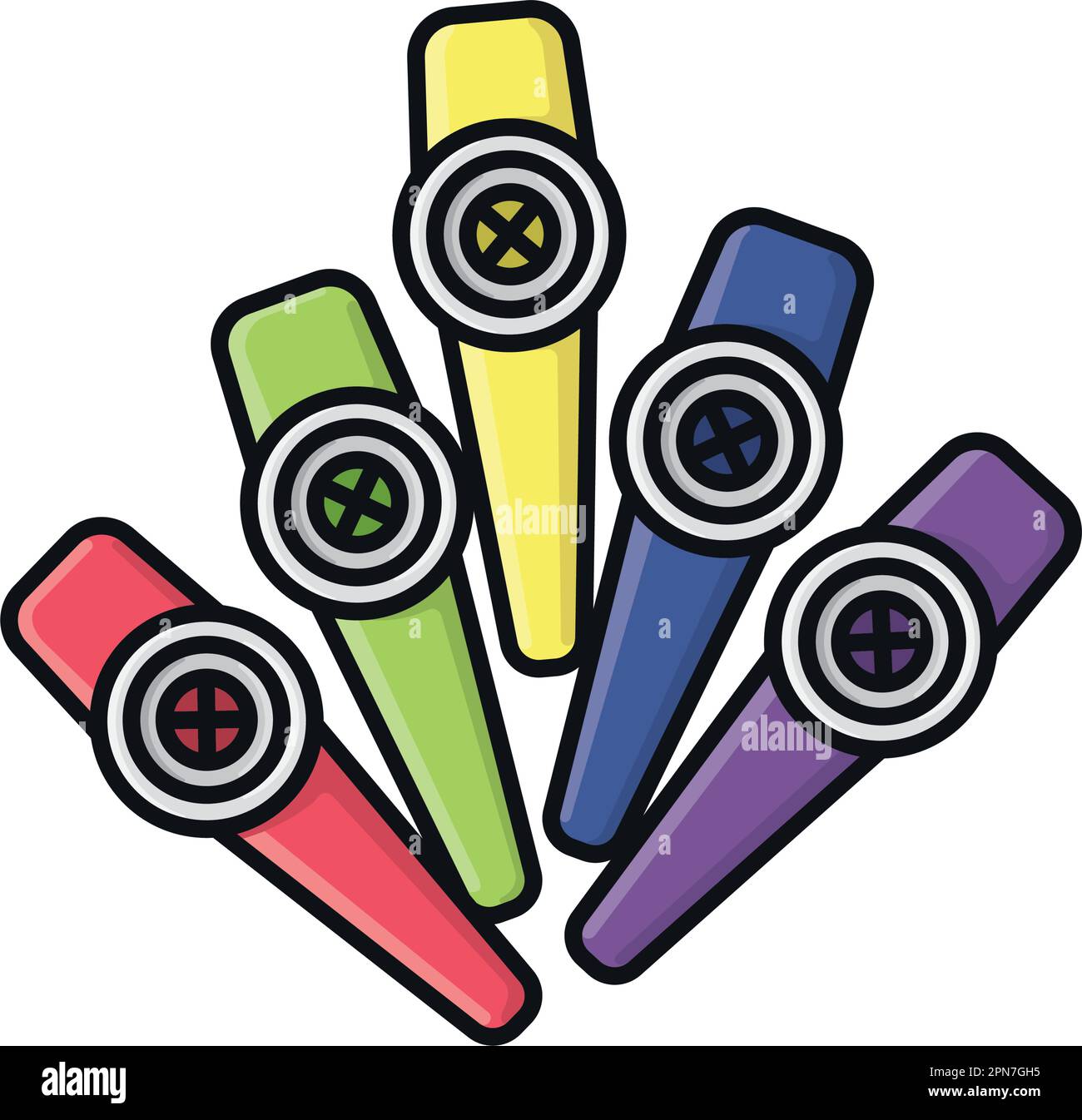 Variety of colored Kazoos isolated vector illustration for Kazoo Day on