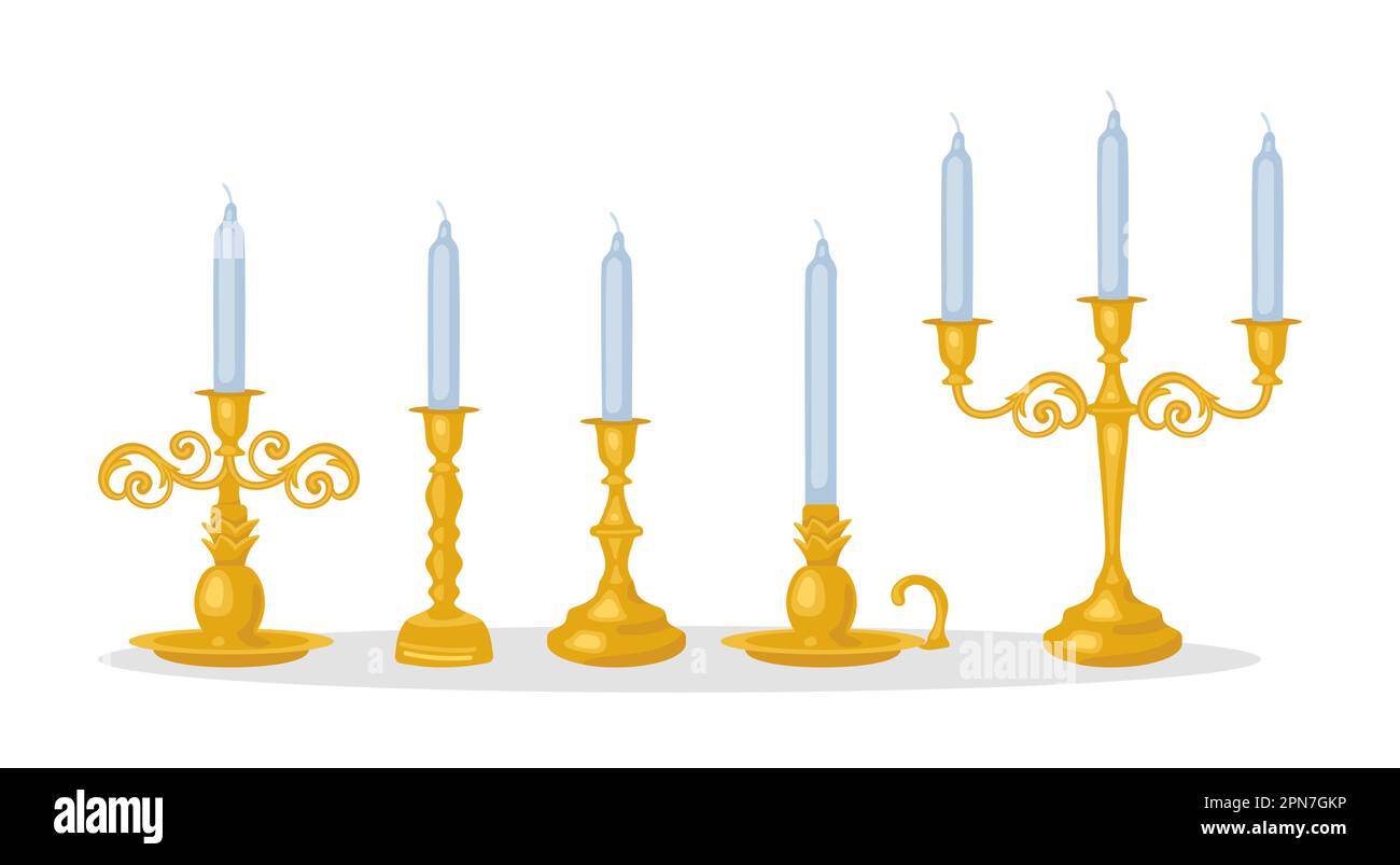 Gold vintage candlesticks with candles set Stock Vector Image & Art Alamy
