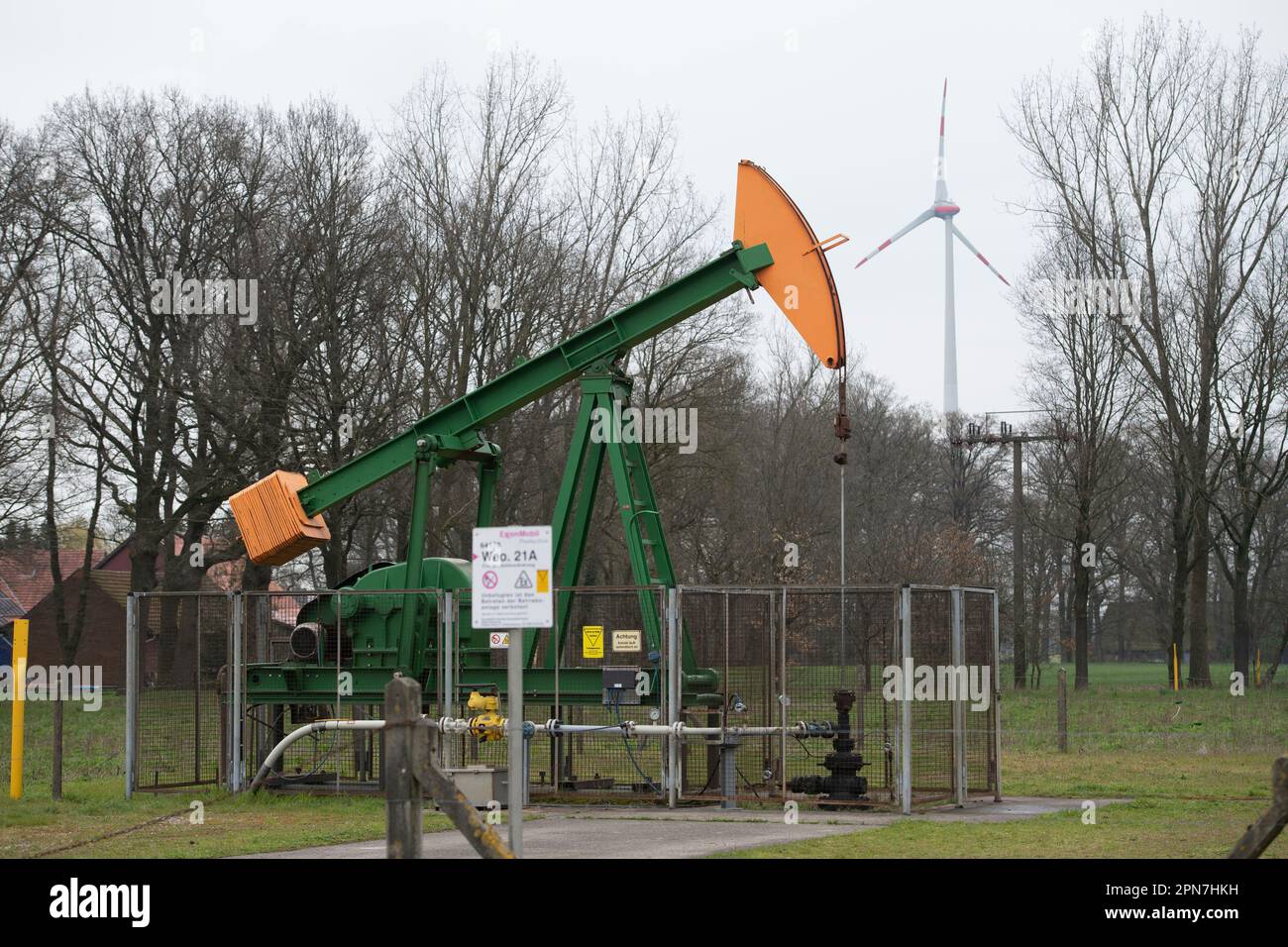 Sulingen, Deutschland. 16th Apr, 2023. ExxonMobil oil pump, oil
